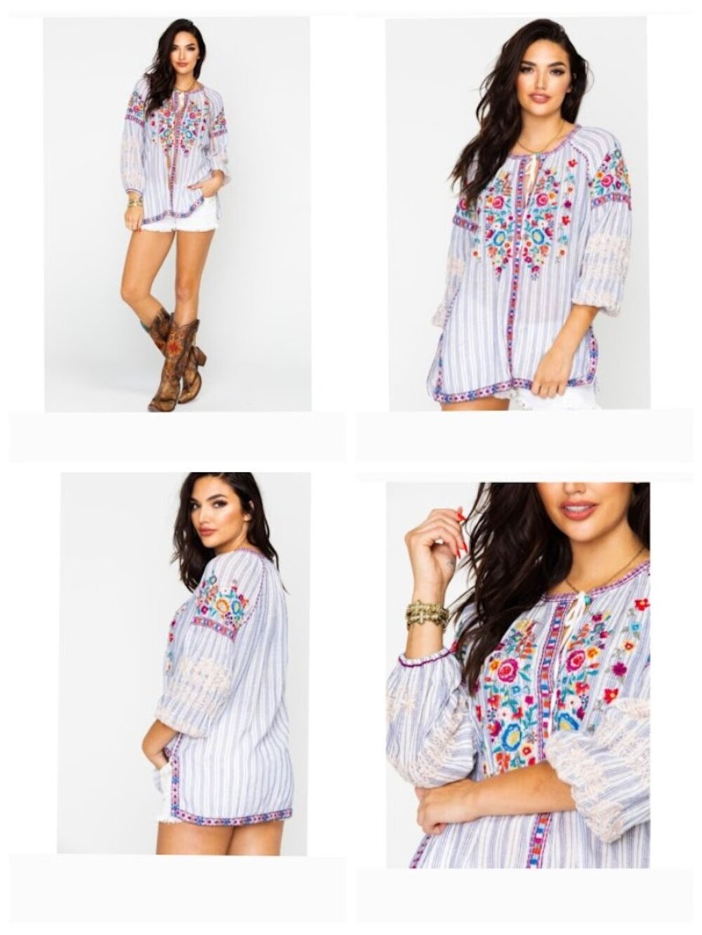Johnny Was Allegra Peasant Blouse Top Striped Embroidered L - Picture 2 of 12